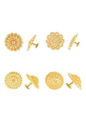 Set Of 4 Gold Plated Floral Stone Studded Studs Earrings
