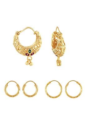 Set Of 3 Gold Plated Stone Studded Circular Hoop Earrings