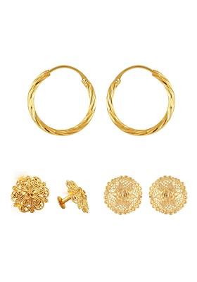 Set Of 3 Gold Plated Floral Hoop Earrings