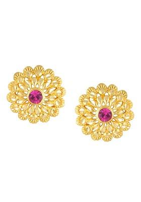 Set Of 4 Gold Plated Floral Stone Studded Studs Earrings