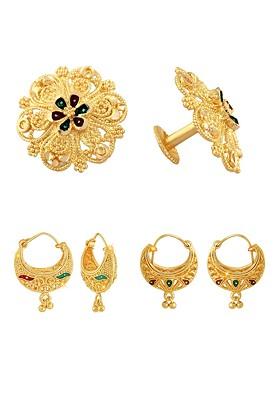 Set Of 3 Gold Plated Floral Hoop Earrings