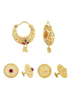 Set Of 3 Gold Plated Floral Hoop Earrings