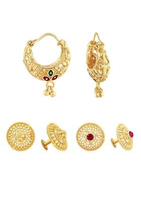 Set Of 3 Gold Plated Floral Studs And Hoop Earrings