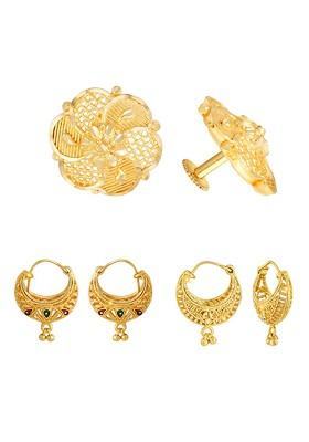 Set Of 3 Gold Plated Floral Hoop Earrings