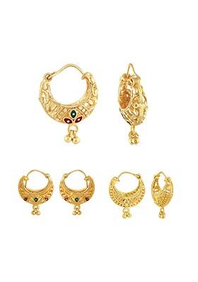 Set Of 3 Gold Plated Floral Hoop Earrings