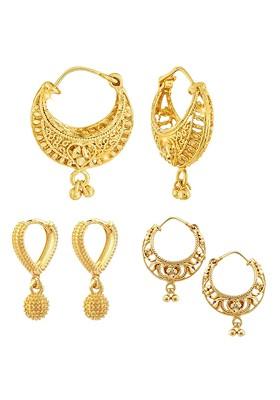 Set Of 3 Gold Plated Floral Hoop Earrings