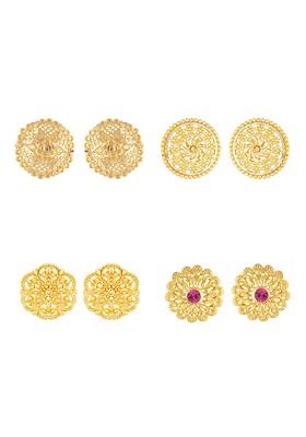 Set Of 4 Gold Plated Circular Studs Earrings