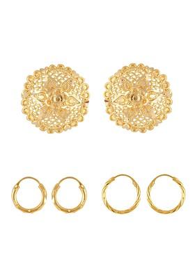 Set Of 3 Gold Plated Floral Shaped Stud Earrings