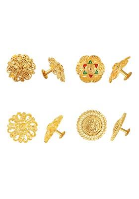 Set Of 4 Gold Plated Floral Shaped Stud Earrings