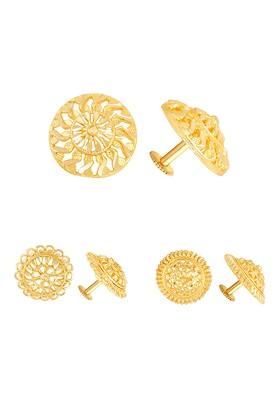 Set Of 3 Gold Plated Floral Shaped Stud Earrings