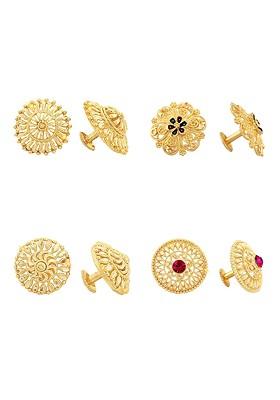 Set Of 4 Gold Plated Floral Shaped Stud Earrings