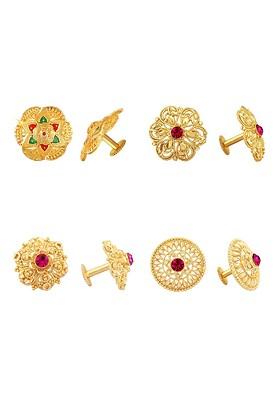 Set Of 4 Gold Plated Floral Shaped Stud Earrings