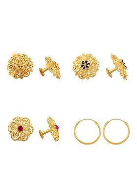 Set Of 4 Floral Gold Plated Studs Earrings