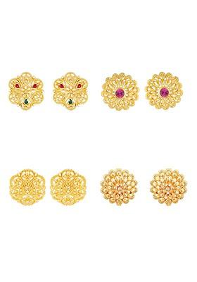 Set Of 4 Gold Plated Floral Shaped Stud Earrings