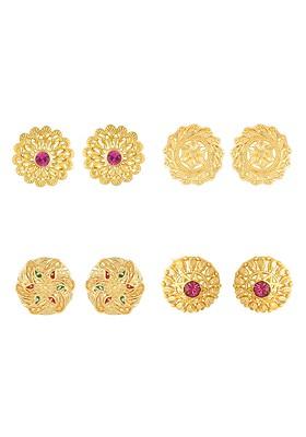 Set Of 4 Floral Gold Plated Studs Earrings