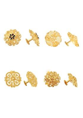 Set Of 4 Gold Toned Circular Shaped Studs Earrings