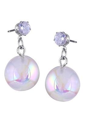 Rhodium Plated Spherical Shaped Beaded Drop Earrings