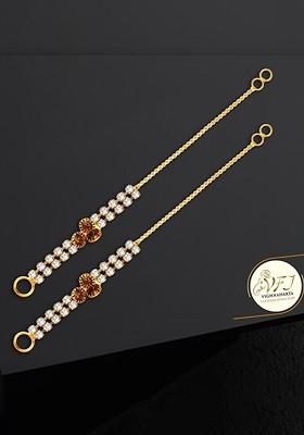 Set Of 2 Gold Plated Stone Studded Ear Cuff Earrings