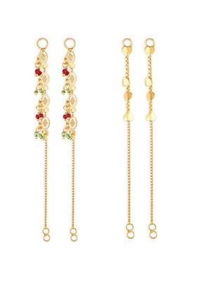 Set Of 2 Gold Plated Stone Studded And Beaded Classic Ear Cuff