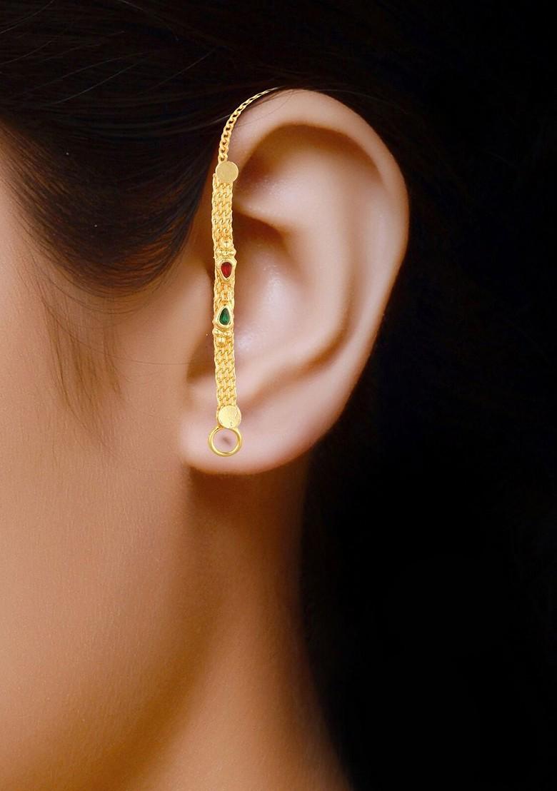 Set Of 2 Gold Plated Stone Studded Classic Ear Cuff Chains