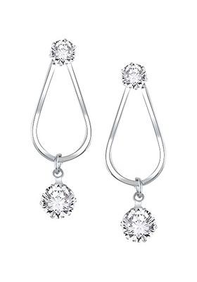 Rhodium Plated Oxidised Cz Studded Drop Earrings