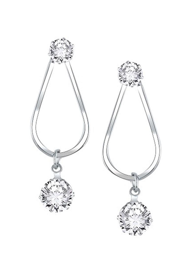 Rhodium Plated Oxidised Cz Studded Drop Earrings