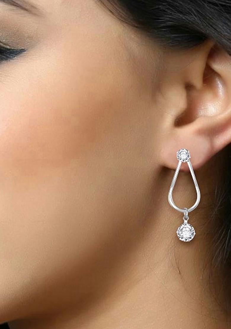 Rhodium Plated Oxidised Cz Studded Drop Earrings