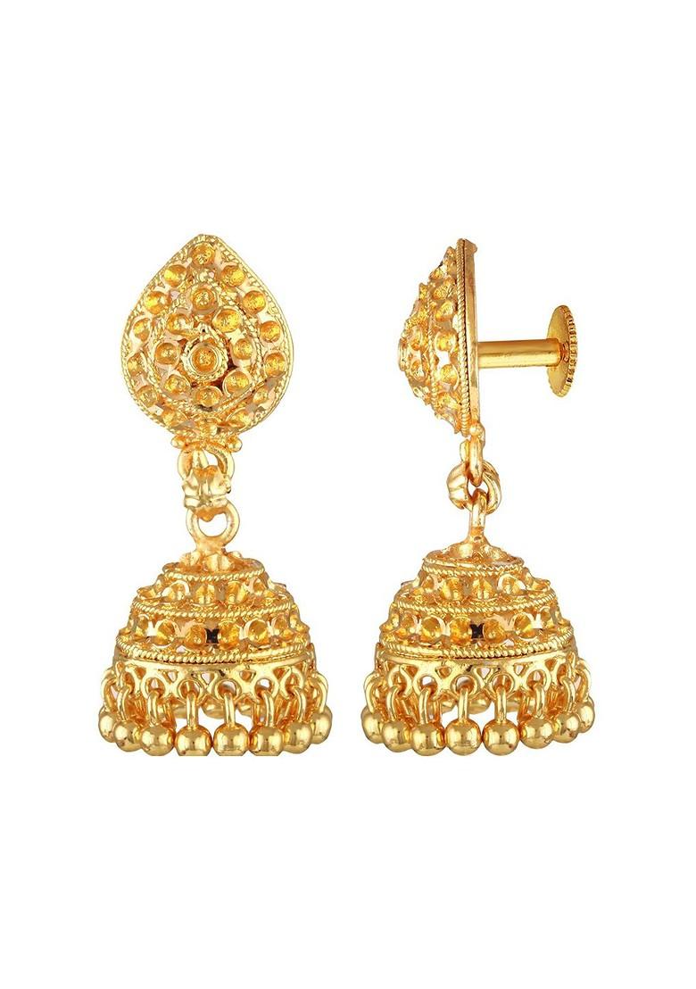 Gold Plated Artificial Stones Studded Dome Shaped Jhumkas