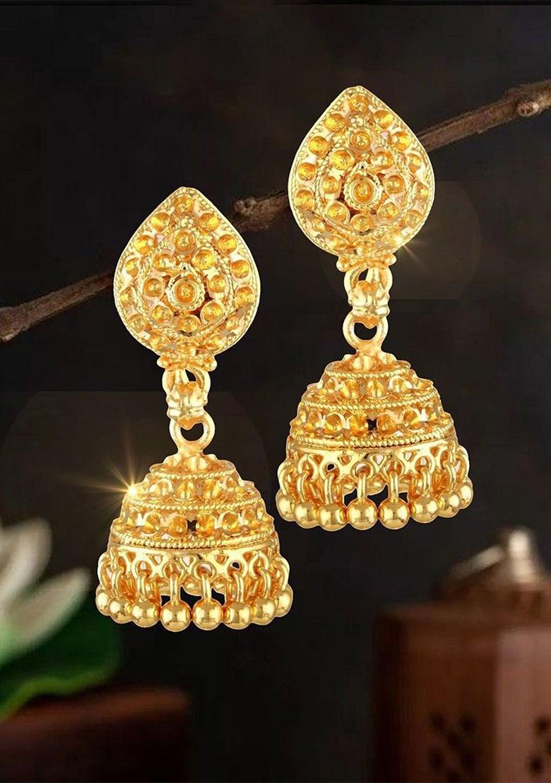 Gold Plated Artificial Stones Studded Dome Shaped Jhumkas