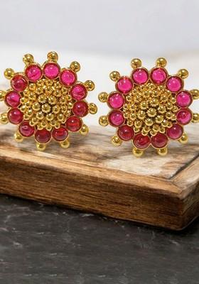 Gold Plated Artificial Stones Studded Floral Shaped Studs