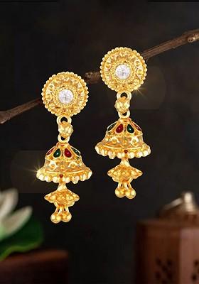 Gold Plated Artificial Stones Studded Dome Shaped Jhumkas