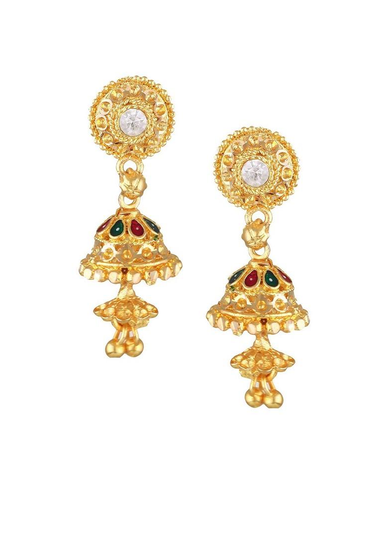 Gold Plated Artificial Stones Studded Dome Shaped Jhumkas