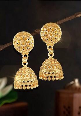 Gold Plated Artificial Stones Studded Dome Shaped Jhumkas