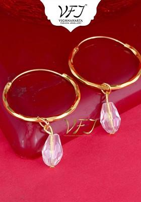 Gold Plated Artificial Stones Studded Circular Shaped Hoop Earrings