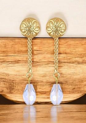 Gold Plated Artificial Beaded Contemporary Shaped Drop Earrings