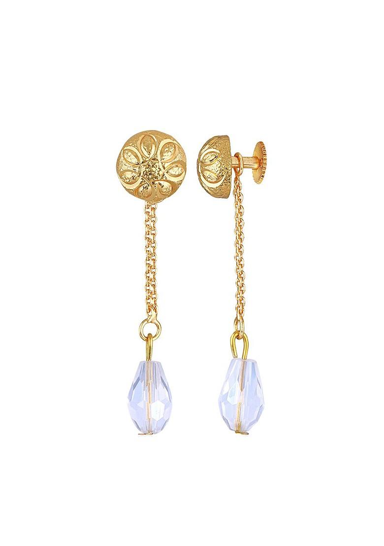Gold Plated Artificial Beaded Contemporary Shaped Drop Earrings