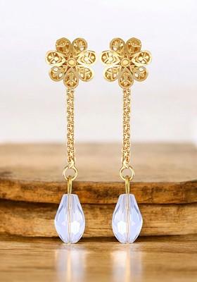 Gold Plated Artificial Beads Floral Drop Earrings