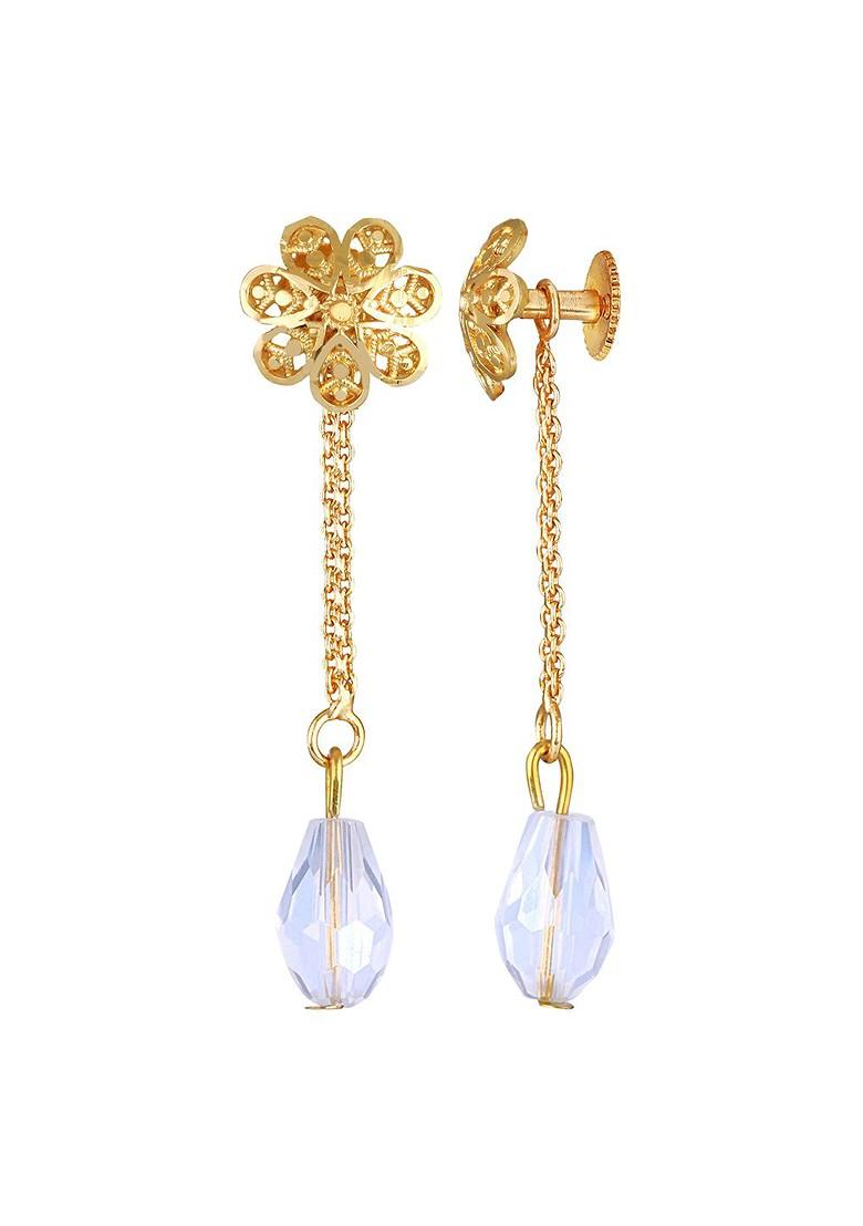 Gold Plated Artificial Beads Floral Drop Earrings