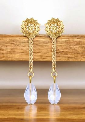 Gold Plated Crystals Studded Circular Drop Earrings