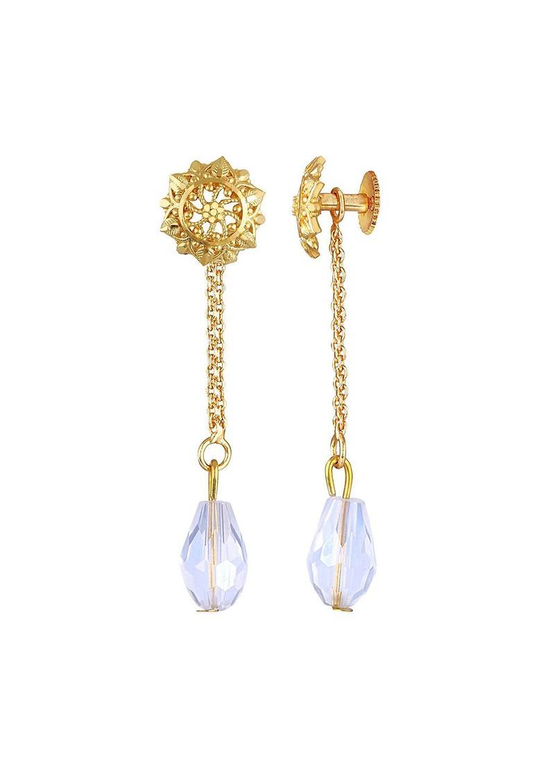 Gold Plated Crystals Studded Circular Drop Earrings