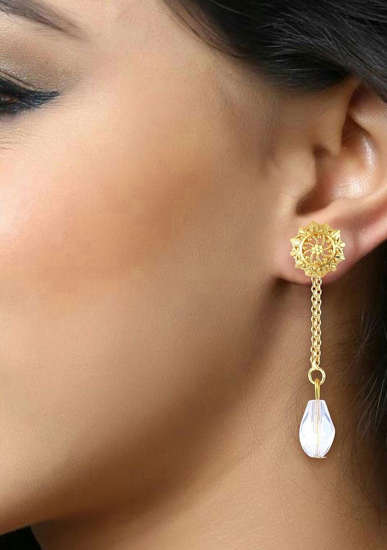 Gold Plated Crystals Studded Circular Drop Earrings