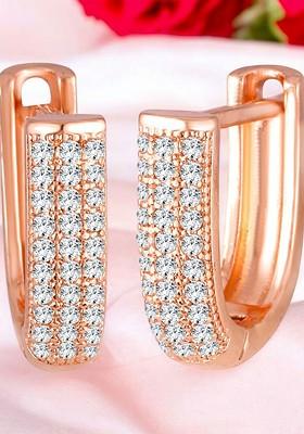 Gold Plated Cubic Zirconia Studded Contemporary Hoop Earrings