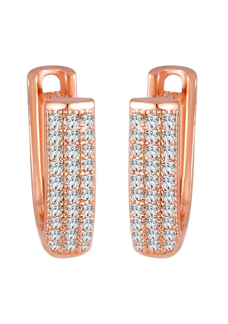 Gold Plated Cubic Zirconia Studded Contemporary Hoop Earrings