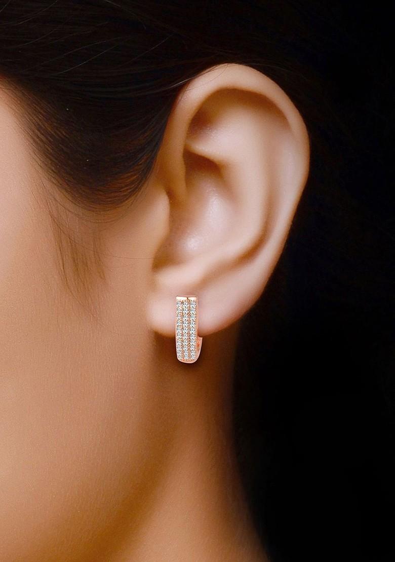 Gold Plated Cubic Zirconia Studded Contemporary Hoop Earrings