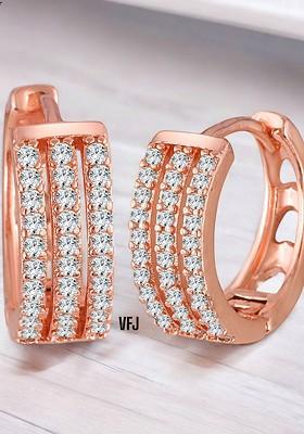 Gold Plated Cubic Zirconia Studded Contemporary Hoop Earrings