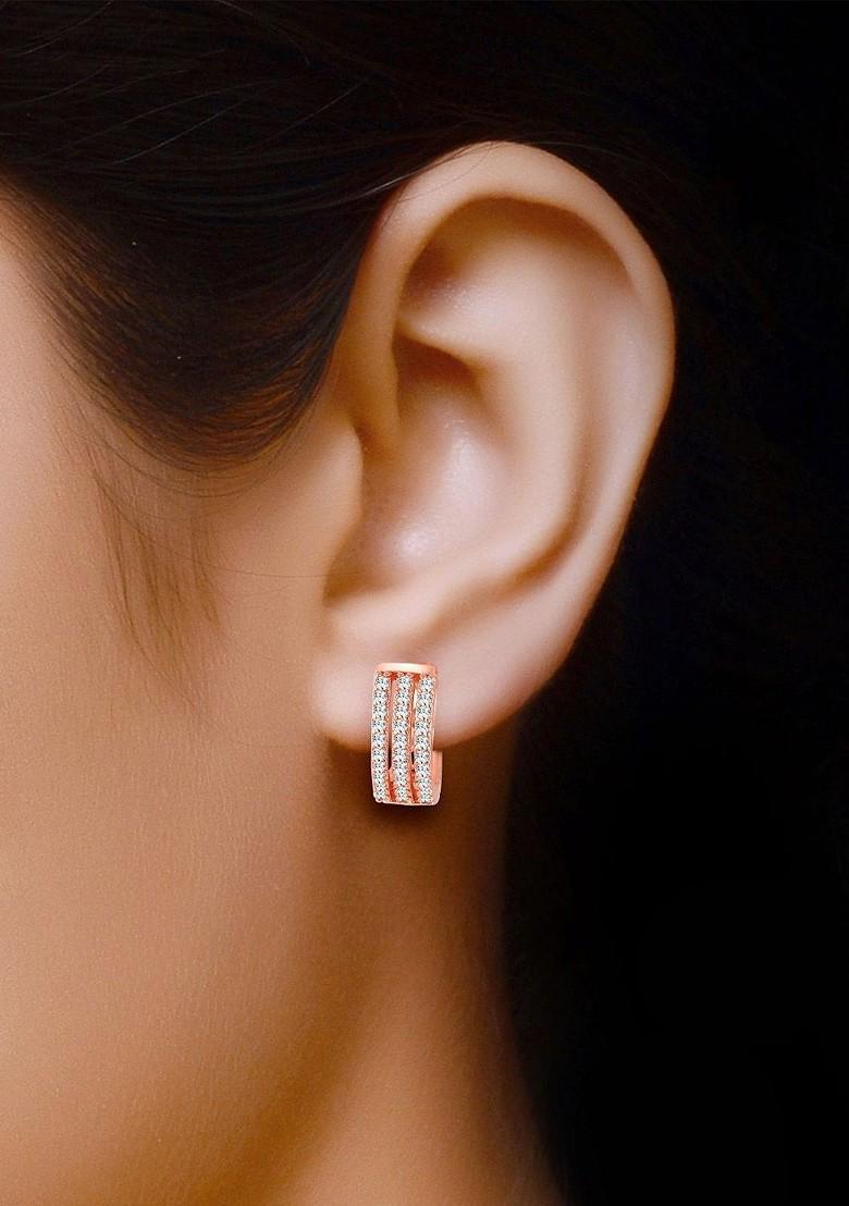 Gold Plated Cubic Zirconia Studded Contemporary Hoop Earrings