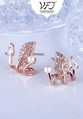 Gold Plated Cz Studded Contemporary Shaped Studs