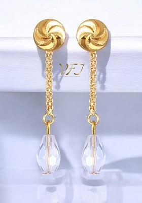 Gold Plated Artificial Beaded Contemporary Shaped Drop Earrings
