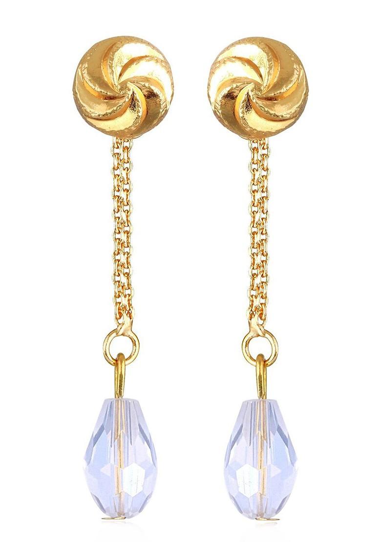 Gold Plated Artificial Beaded Contemporary Shaped Drop Earrings