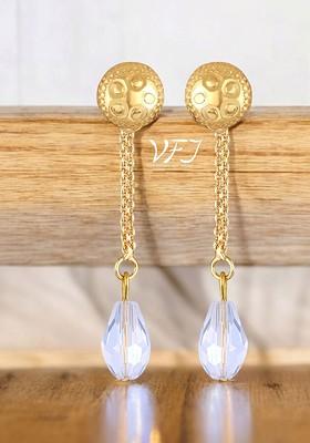Gold Plated Crystals Studded Circular Drop Earrings